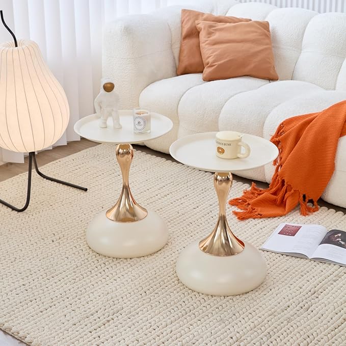 Modern Round Side Table with Gold Pedestal Base, Accent End Table by Unknown