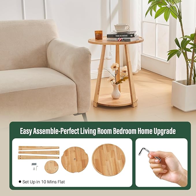 Round Solid Wood Side Table - Image 7