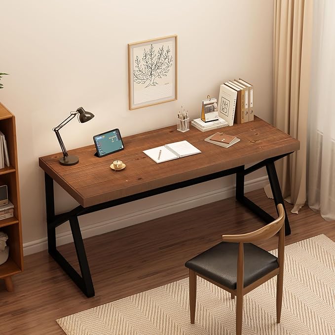 IBF Solid Real Wood Large Computer Desk, 60” Rustic Natural Home Office Desk - Image 6