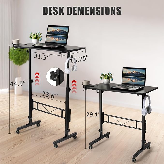 SIDUCAL Standing Desk Adjustable Height, Small Mobile Table - Image 4
