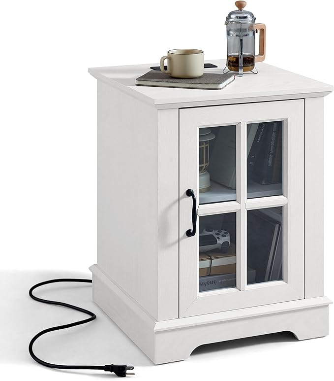 LINSY HOME End Table with Charging Station, Modern Side Table with Storage by LINSYHOME