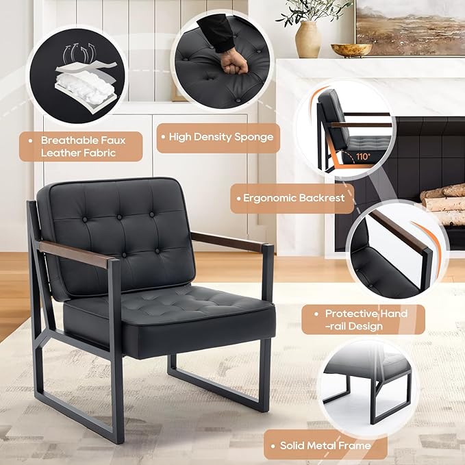 COLAMY Mid Century Modern Accent Chair Set of 2, Comfy Living Room Chair - Image 4
