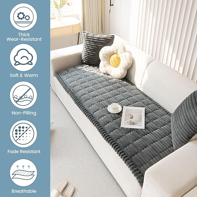 OTOB Sofa Covers for 3 Cushion Couch Washable, Fuzzy Non Slip Pet Friendly - Image 2