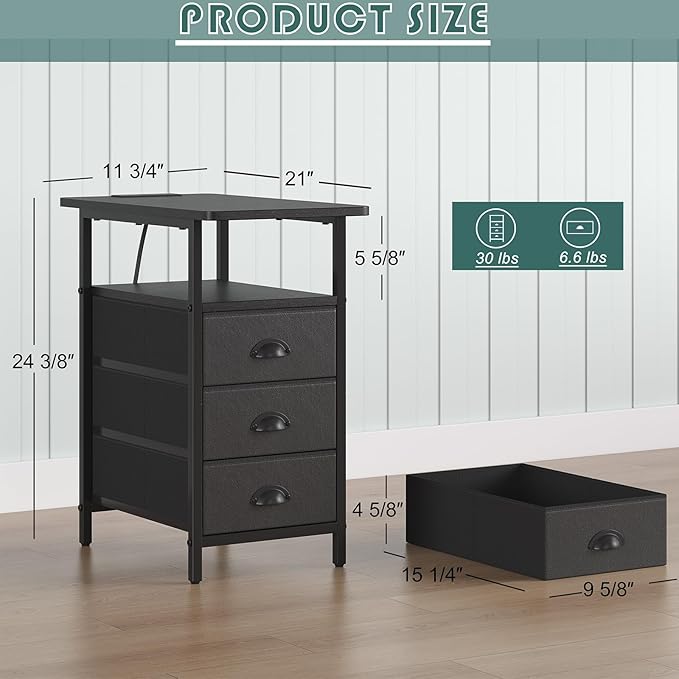 End Table with Charging Station, Side Tables Livingroom with USB Ports and - Image 3