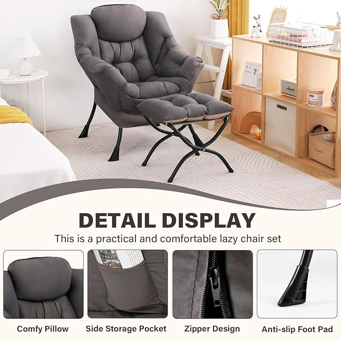 Lazy Chair with Ottoman, Modern Accent Chair Contemporary Lounge Leisure Sofa - Image 3