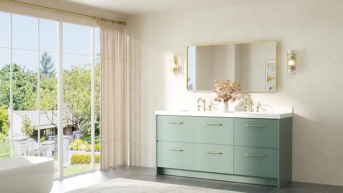 TETOTE Gold Mirror 48 x 24 Brushed Gold Metal Framed Bathroom Mirror, Tempered - Image 8