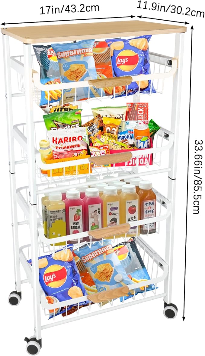 5-Tier Pull-Out Kitchen Storage Cart on Wheels, Fruit Basket, Bedroom Kitchen - Image 4