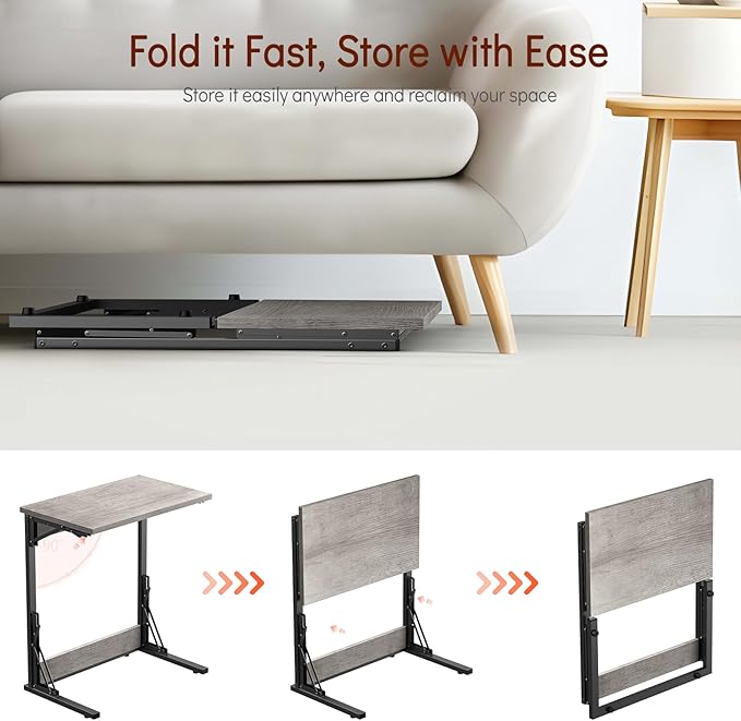 Tatub 24" Folding C Shaped End Table Set of 2, Small Sofa Side Laptop Desk - Image 9