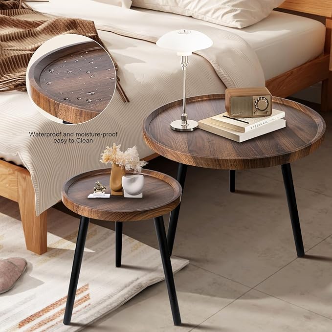 Nesting Coffee Table Set of 2, Modern Round Coffee Tables Nesting Side Table Set - Image 7