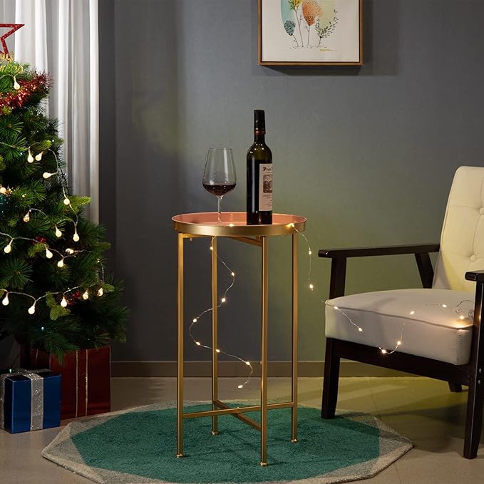 HollyHOME Small Round Metal End Table, Accent Indoor&Outdoor Coffee Side Table - Image 8