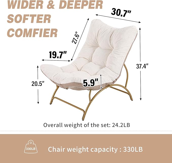 Welnow Accent Lounge Lazy Chair, Comfy Soft Leisure Metal Frame Reading Chair - Image 2