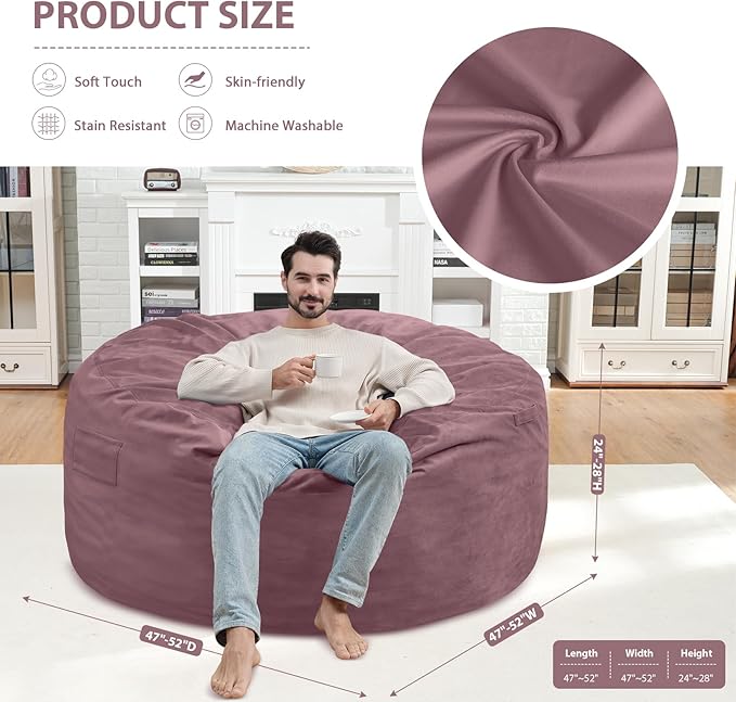5FT Bean Bag Chair, Large Bean Bag Chairs - Image 3