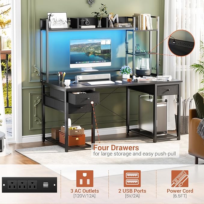 Aheaplus LED Gaming Desk with Hutch, 47.2'' Computer Workstation - Image 3