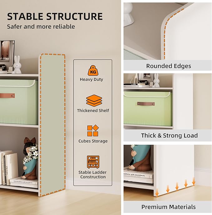 4 Cube Storage Organizer, 32inch Wooden Extendable Book Shelf DIY Bookcase - Image 4
