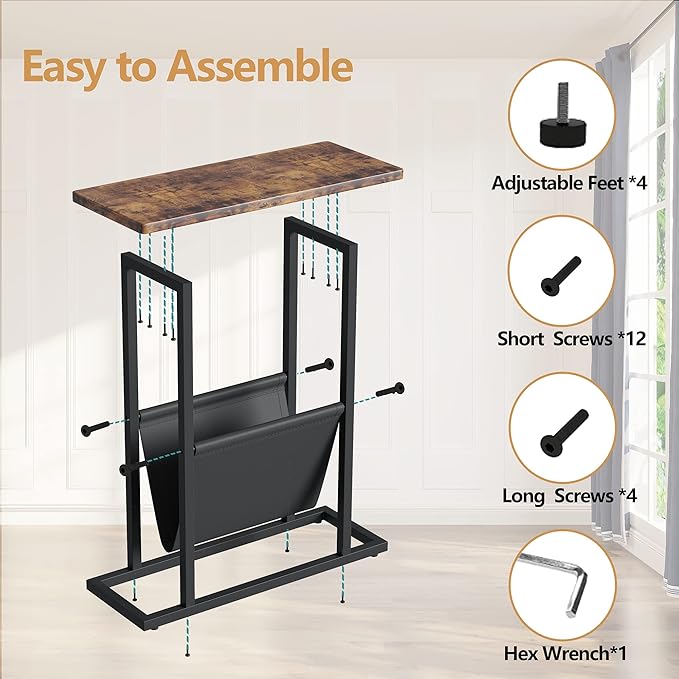 Yusong Small Narrow Side Table for Small Spaces, 17.7" W Slim End Table - Image 8