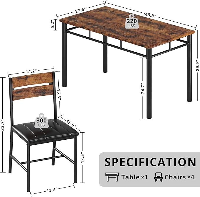 IRONCK Dining Table Set for 4, Wood Kitchen Table - Image 2