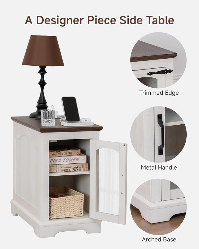 Narrow Side Table with Charging Station, 13.8" W End Table with Storage - Image 6