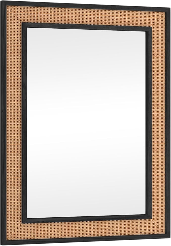 Rattan Wall Mirror with Wooden Framed 24 X 32 inch Farmhouse Rectangle Wood - Image 8