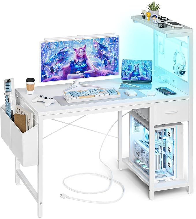 Gaming Desk 47 Inch with Power Outlet and LED Light, Computer Desk with by Unknown