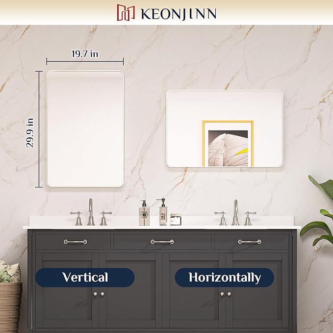 Keonjinn 20 x 30 Inch Brushed Nickel Bathroom Mirrors - Image 8