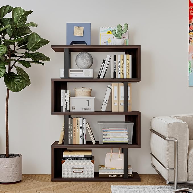 SORCEDAS Bookshelf Geometric Bookcase S Shaped Industrial Bookshelf Storage - Image 3