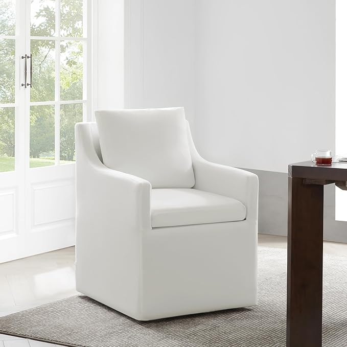 Upholstered Dining Chairs with Casters Washable Cover Side Deskchair with - Image 10