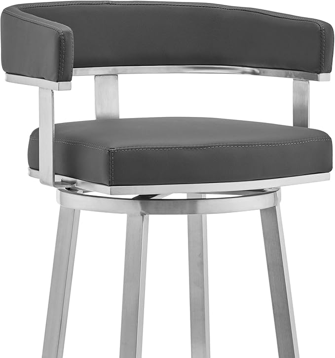 Armen Living Lorin Modern 26" Seat Height Gray Faux Leather and Brushed - Image 6