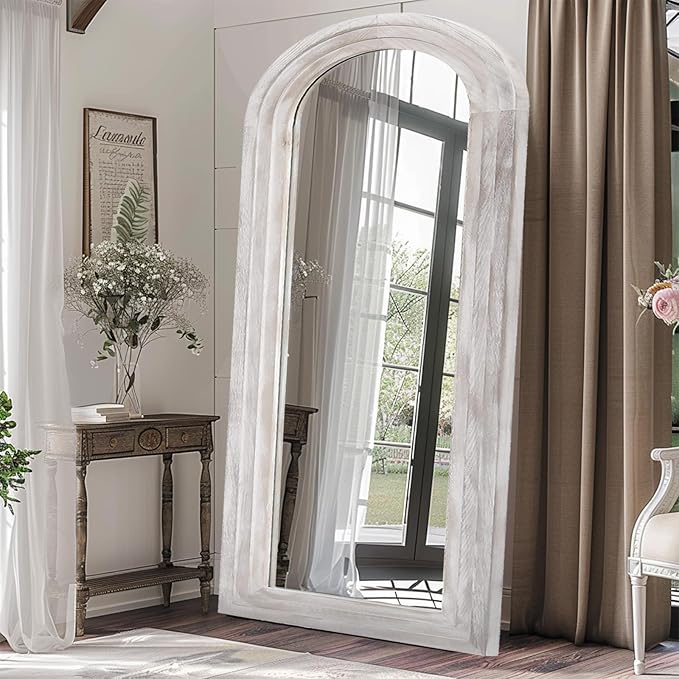 Arched Full Length Mirror with Solid Wood Frame, 71x32 Farmhouse Wall Mirror - Image 7