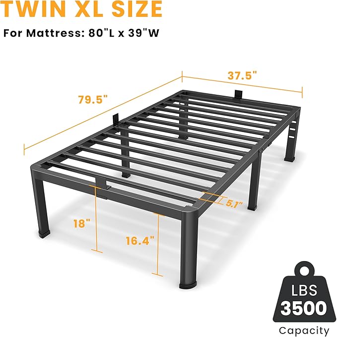 18 Inch Twin XL Size Metal Platform Bed Frame - Image 3