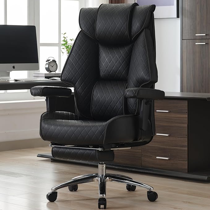 Big and Tall Office Chair with Footrest, PU Leather High Back Executive Office by EXCEBETOFFICECHAIR