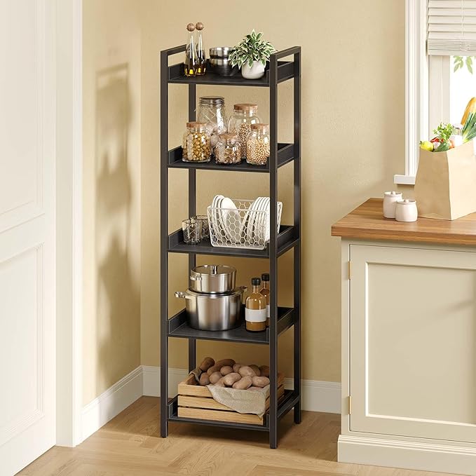 Rolanstar Bookshelf, 5-Tier Storage Rack, Narrow Corner Bookshelf, Display - Image 7