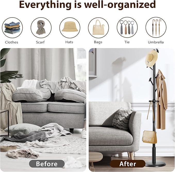 Solid Wood Coat Rack Freestanding Coat Tree - Image 5