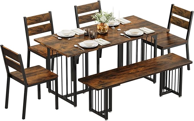 DWVO 63 Inch Dining Table Set for 6-8 People 6-Piece Large Kitchen Table Set - Image 7