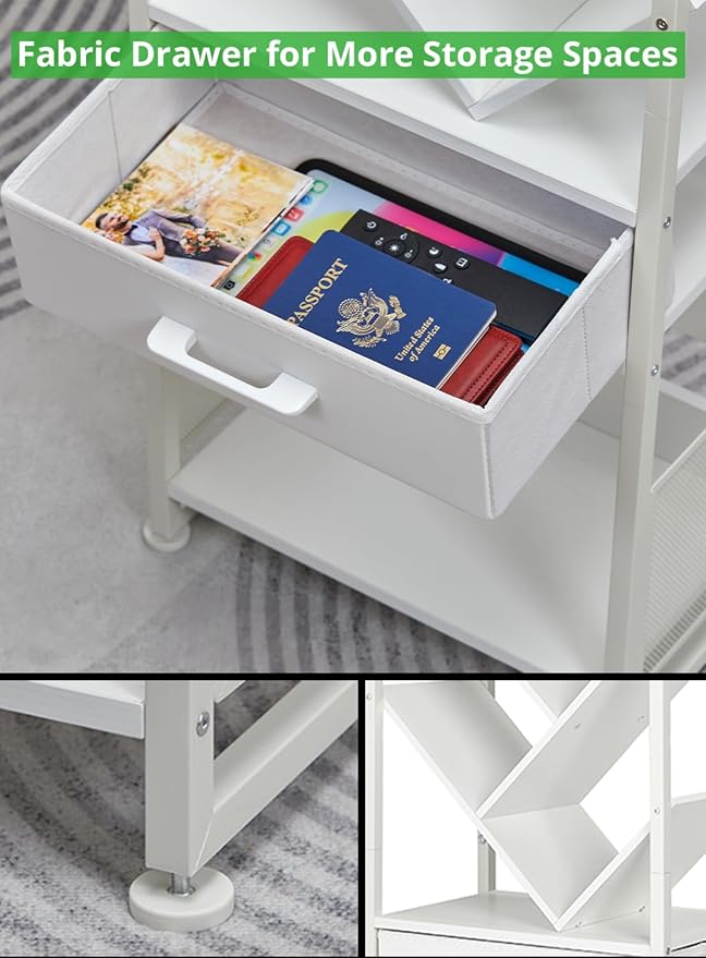 Bookshelf with Drawer, 10 Tier Tree Bookcase Retro Floor Standing Bookshelves - Image 4