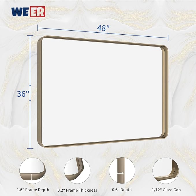 WEER Bronze Bathroom Mirror 48x36 Inch, Farmhouse Oil Rubbed Bronze Mirror - Image 6