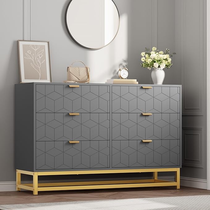 GAOMON Grey Dresser for Bedroom, Modern 6 Drawer Double Dresser by GAOMON
