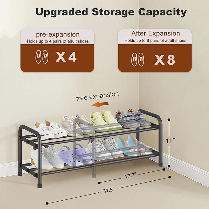 KANAV 2-Tier Expandable Shoe Rack, Adjustable Shoe Organizer & Storage - Image 3