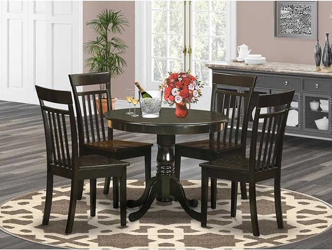 East West Furniture ANCA5-CAP-W 5 Piece Dining Set Includes a Round Dining Room - Image 2