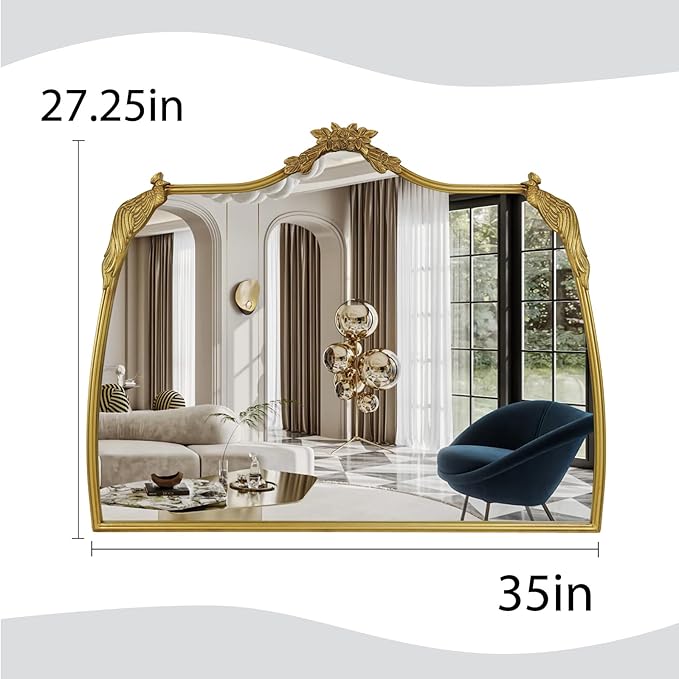 Baroque Mirror with Gold Vintage Decoration, Antique Brass Wall Mounted Mirror - Image 3
