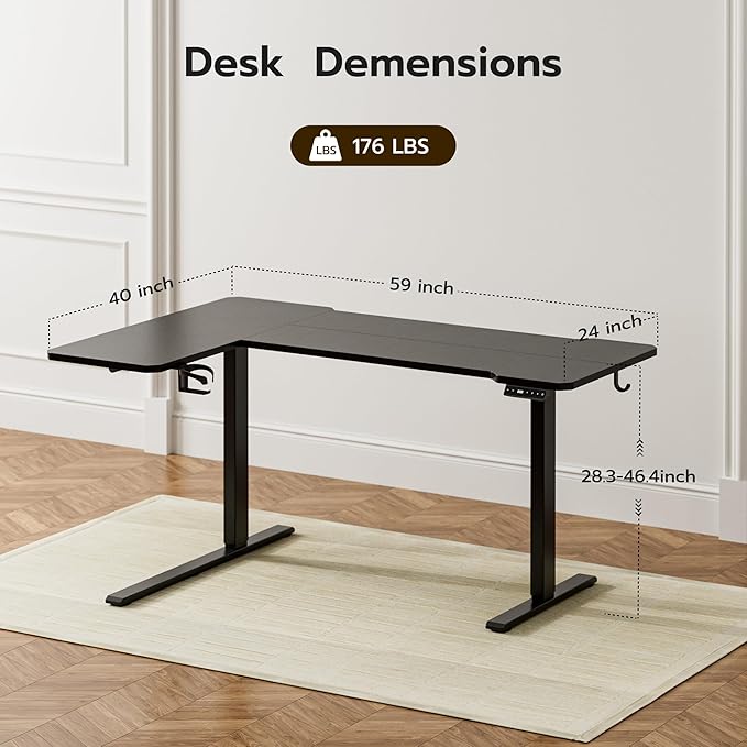 59 Inch L Shaped Standing Desk Adjustable Height, Gaming Electric Corner - Image 3