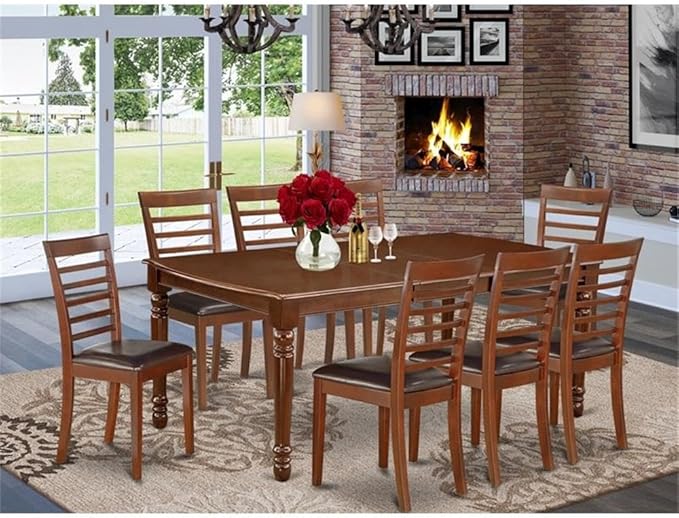 East West Furniture DOML9-MAH-LC 9 Piece Dining Table Set Includes a Rectangle - Image 2