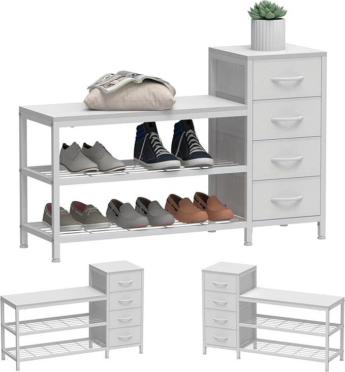 EXOTICA 3-Tier Shoe Storage Bench White Entryway Shoe Rack - Image 6
