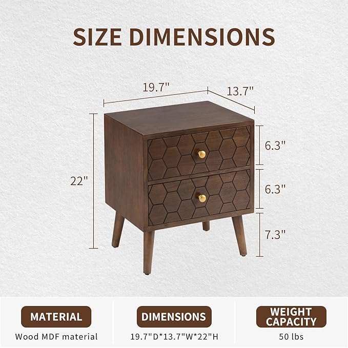COSIEST Modern End Table w Honeycomb Pattern, Mid-Century Nightstand w Storage - Image 2