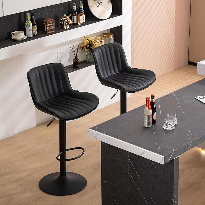YOUNUOKE Black Bar Stools Set of 2 Adjustable Counter Height Stools Modern - Image 8