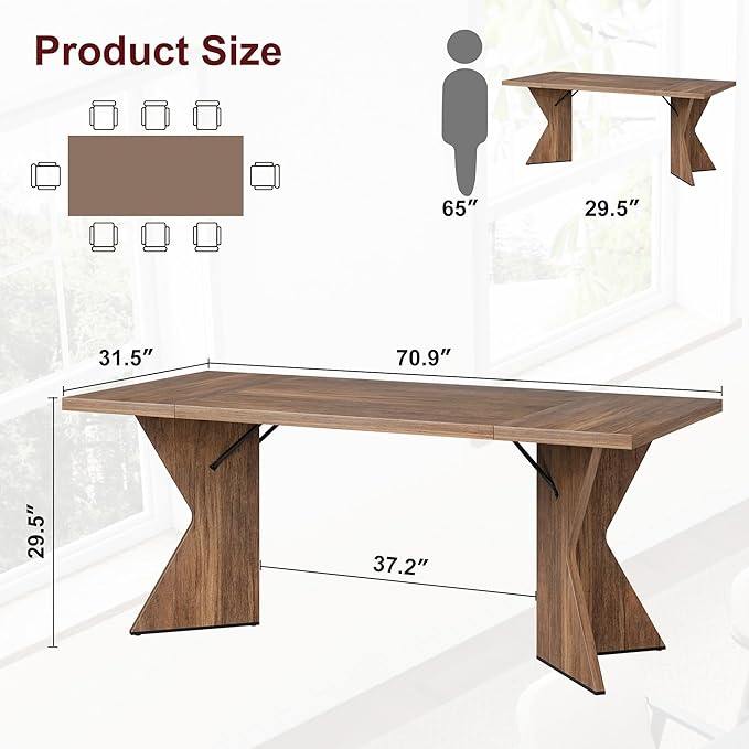 GarveeHome Dining Room Table 6, 71 Inch Rectangular Kitchen Table Dining Room - Image 2