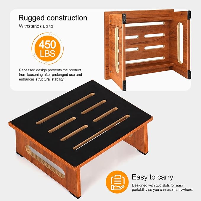 Wooden Step Stool with Non-Slip Rubber Feet Step, Heavy Duty Platform Stepping - Image 2