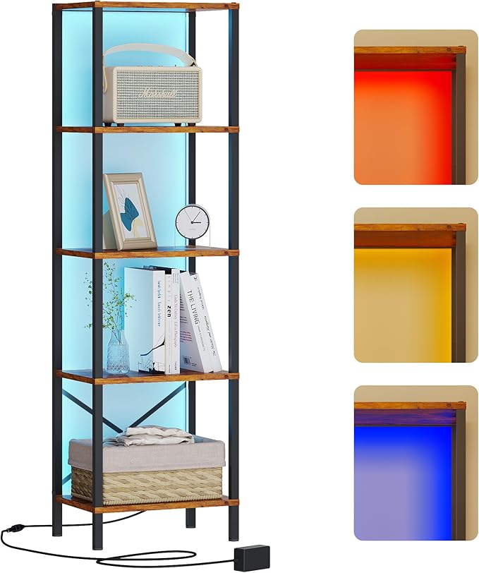 5-Tier Bookshelf, Tall Narrow Bookcase by JARHETUN