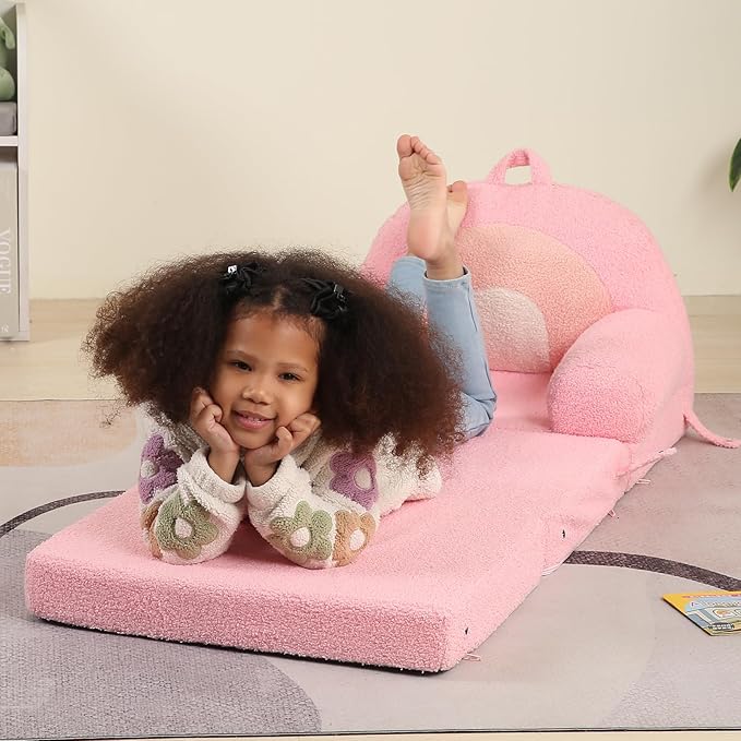 Foldable Kids Sofa, Comfy Rainbow Toddler Couch - Image 6