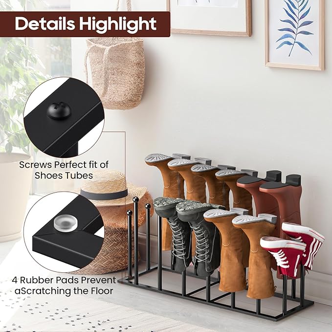 ORLESS Boot Rack Metal Black 8 Pairs Free-Standing Shoe Rack Boot Organizer - Image 4