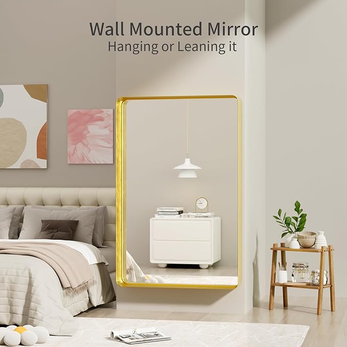 Koonmi Gold Wall Mirror for Bathroom, 36x55 Inch Matte Deep Framed Rounded - Image 4